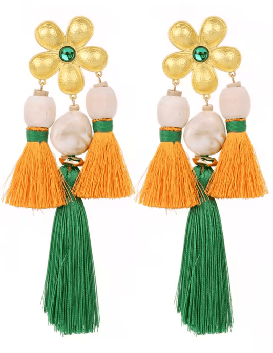 St. Barths La Robe Flower Tassel Earring