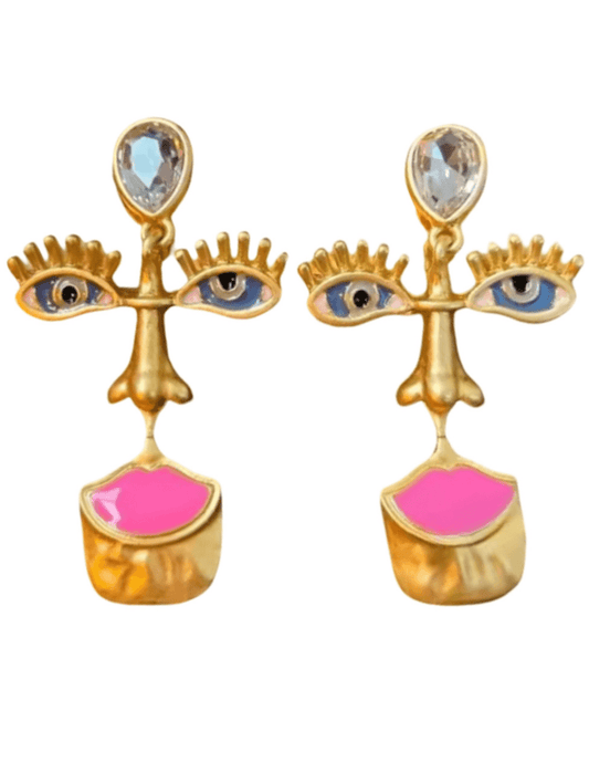Fleur de Camélia Abstract Face and Eyes Earrings