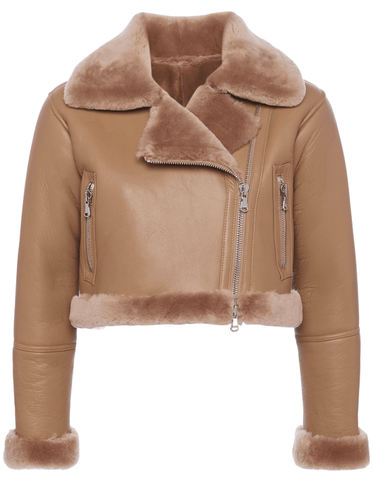 L'Agence - PRE-ORDER-L'AGENCE Pike Cropped Moto Shearling Jacket - Buy Online