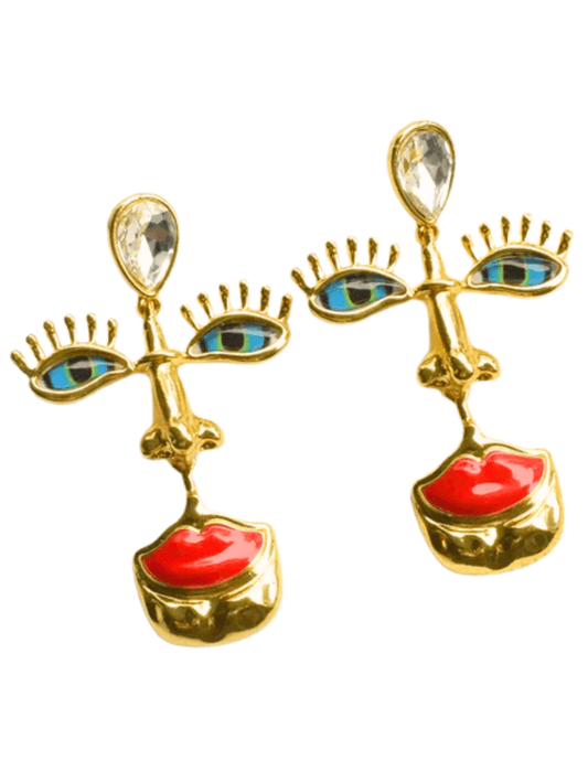 Fleur de Camélia - Fleur de Camélia Large Abstract Face and Eyes Earrings - Buy Online