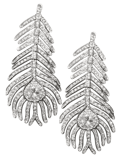 Austin Blaze Embellished Peacock Feather Dangle Earrings