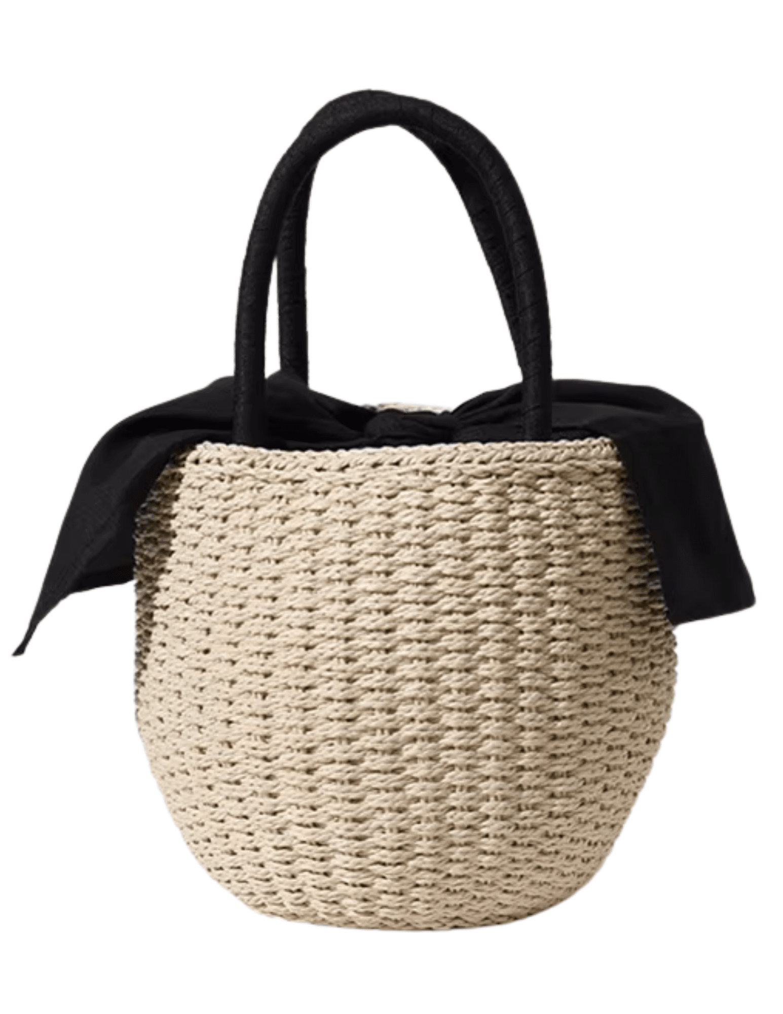 St. Barth Chloe Face straw basket tote bag in sand and black with pearl sunglasses applique back view