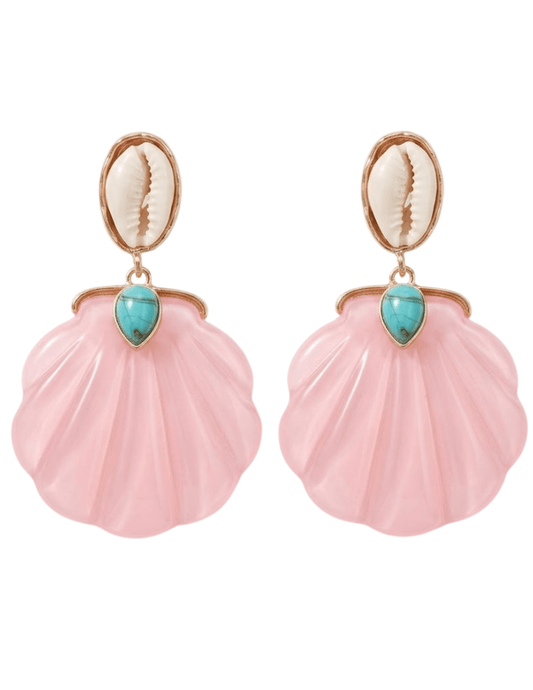 St Barths Adrina puka shell earrings pink and turquoise