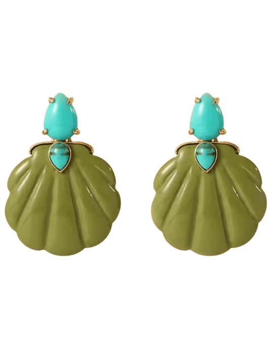 St Barths Adrina turquoise seashell earrings green