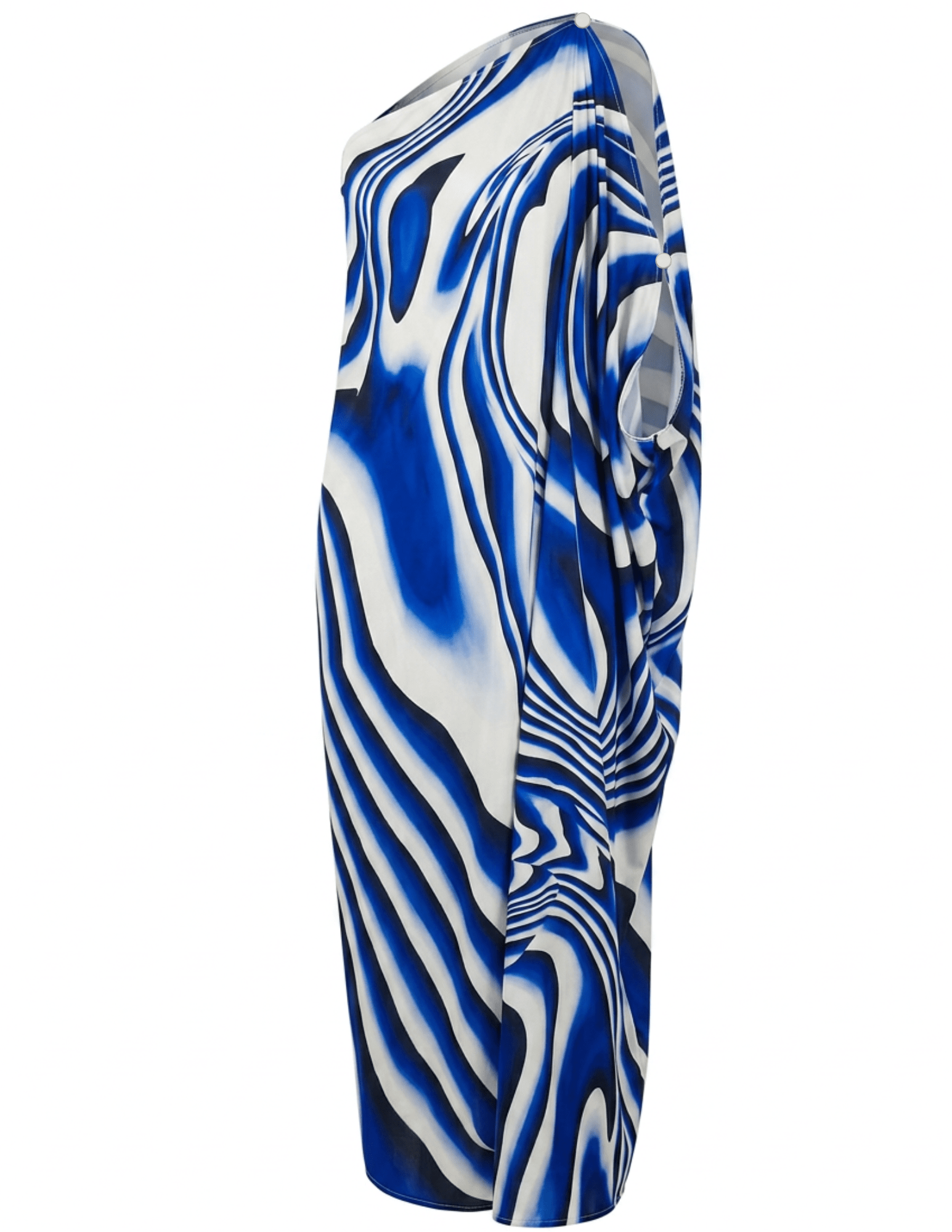 St. Barths La Robe Alessia one shoulder maxi dress in blue black swirl