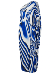 St. Barths La Robe Alessia one shoulder maxi dress in blue black swirl