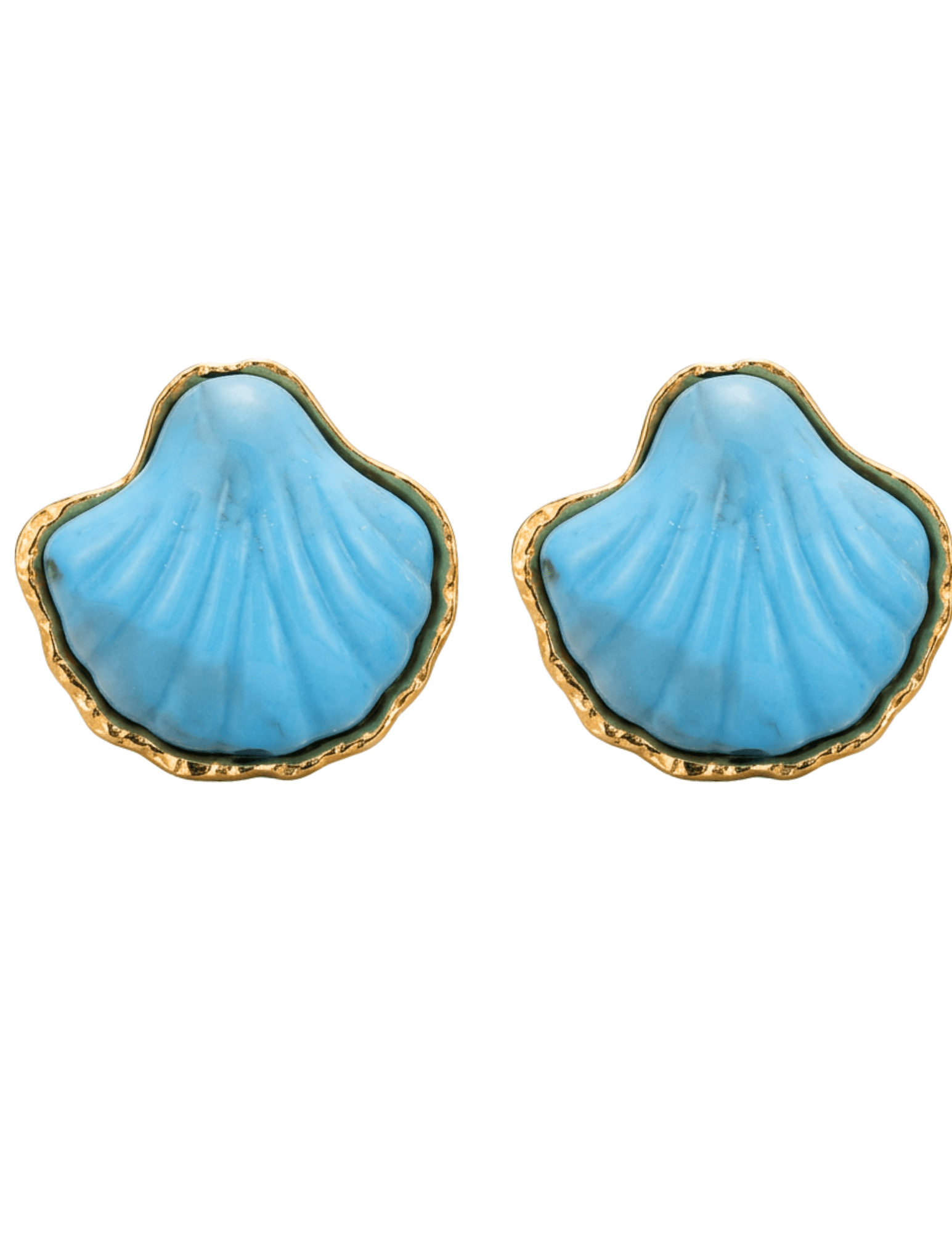 St Barths Alfie shell earrings in blue and gold front view