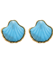 St Barths Alfie shell earrings in blue and gold front view