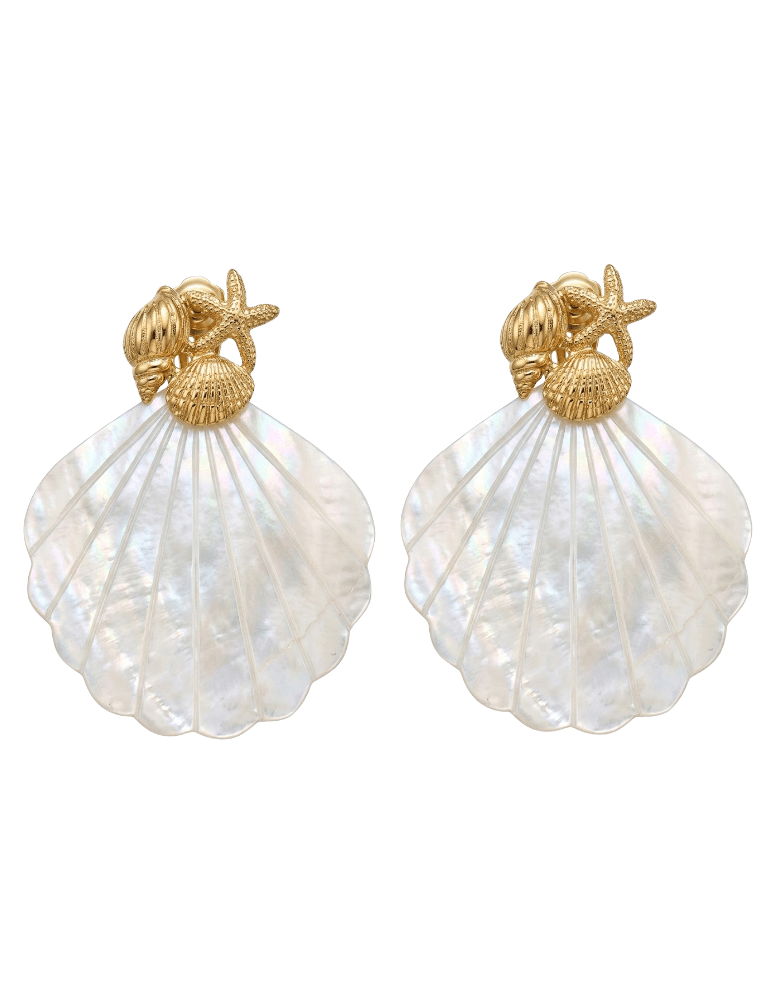 St Barths Ariana pearly seashell earrings ivory gold