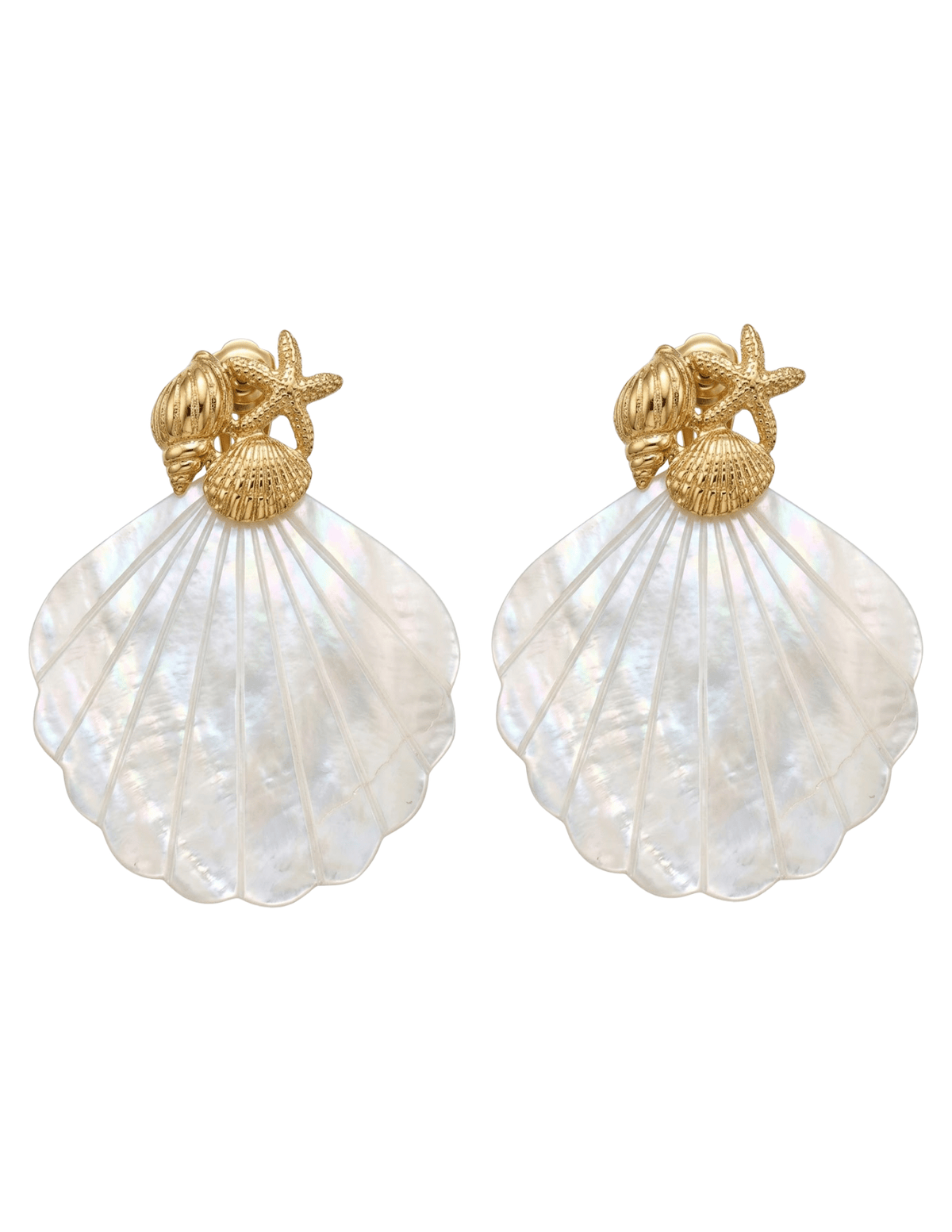 St Barths Ariana pearly seashell earrings ivory gold
