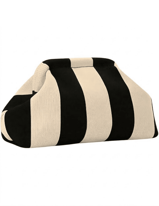 St Barths Cabana clutch black and ecru wide stripe woven clutch bag SIDE