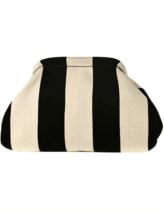 St Barths Cabana clutch black and ecru wide stripe woven clutch bag