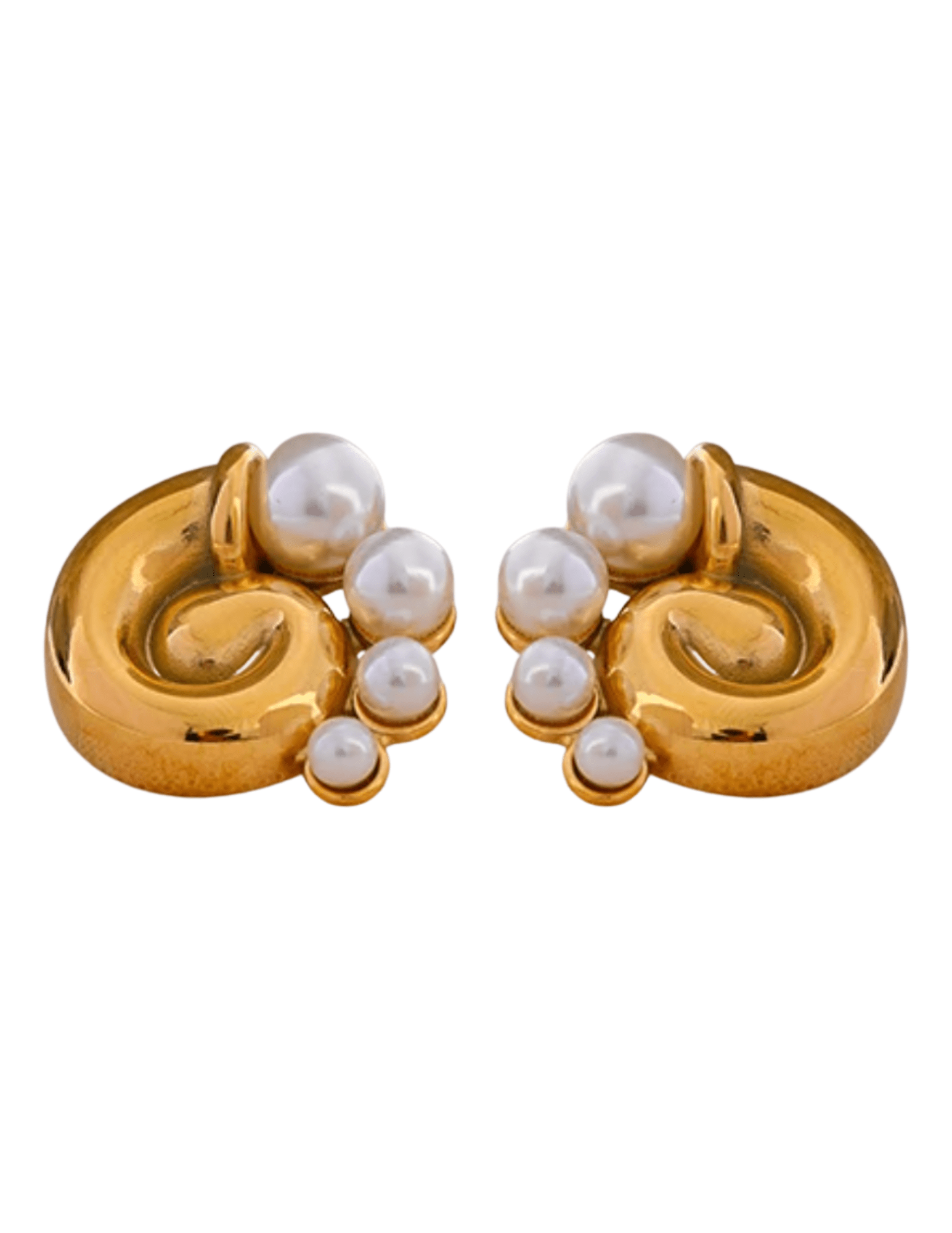 St Barths Christine shell earrings in gold with faux pearl details