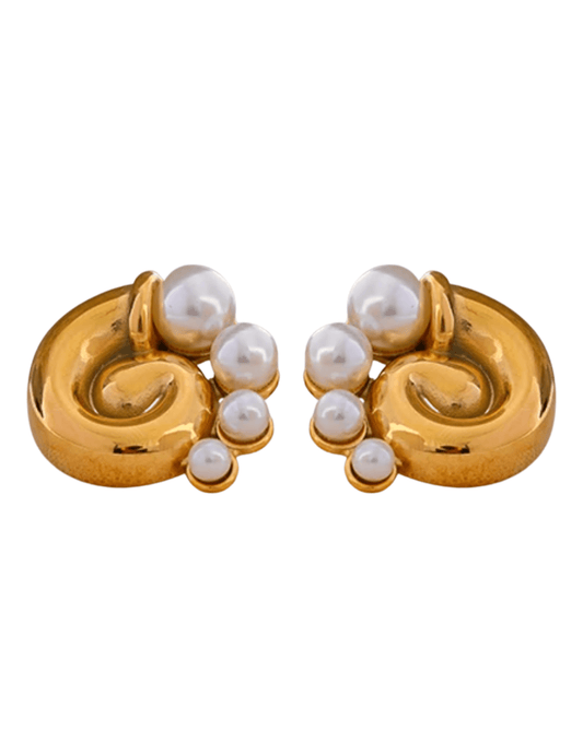 St Barths Christine shell earrings in gold with faux pearl details