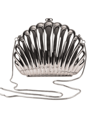 Silver shell clutch bag with removable chain strap