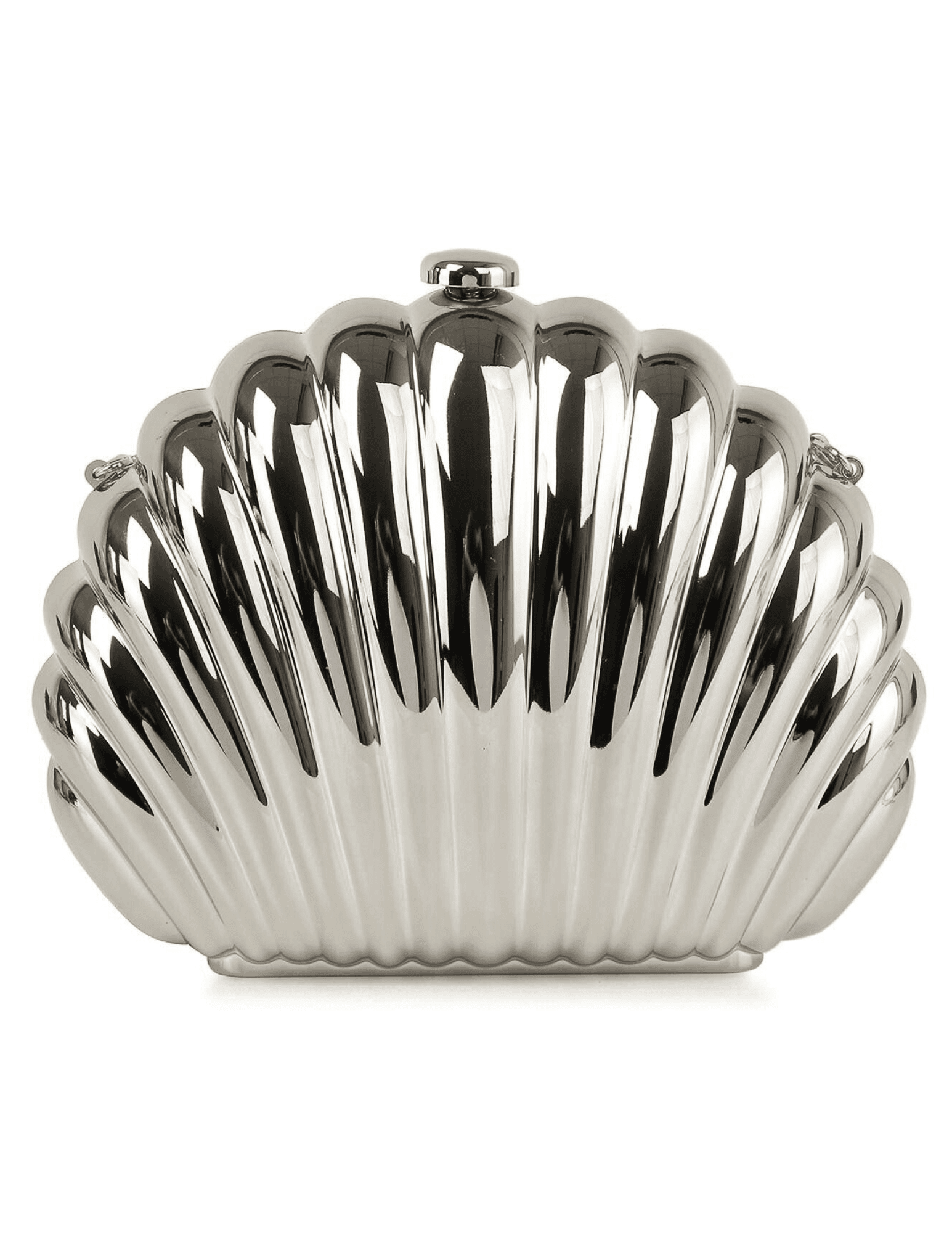 St. Barths La Robe clamshell crossbody clutch in metallic silver