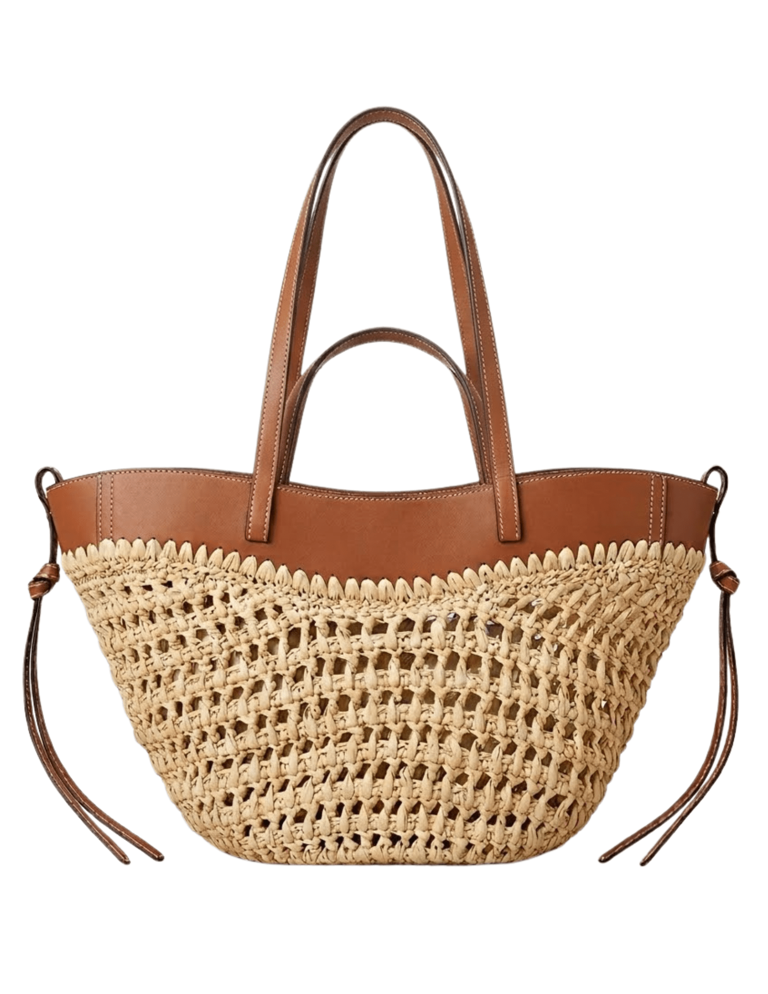 St. Barths Coco shoulder bag in saddle and natural woven straw