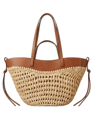 St. Barths Coco shoulder bag in saddle and natural woven straw