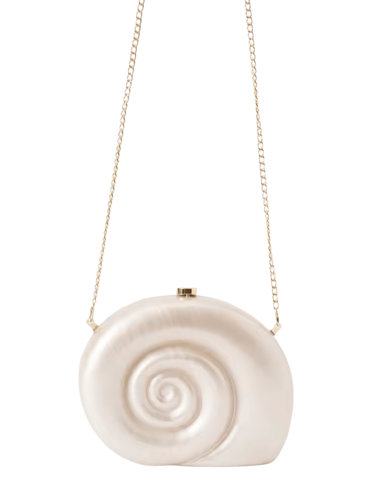 Elegant shell-shaped evening bag with removable gold-tone chain