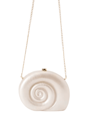 Elegant shell-shaped evening bag with removable gold-tone chain