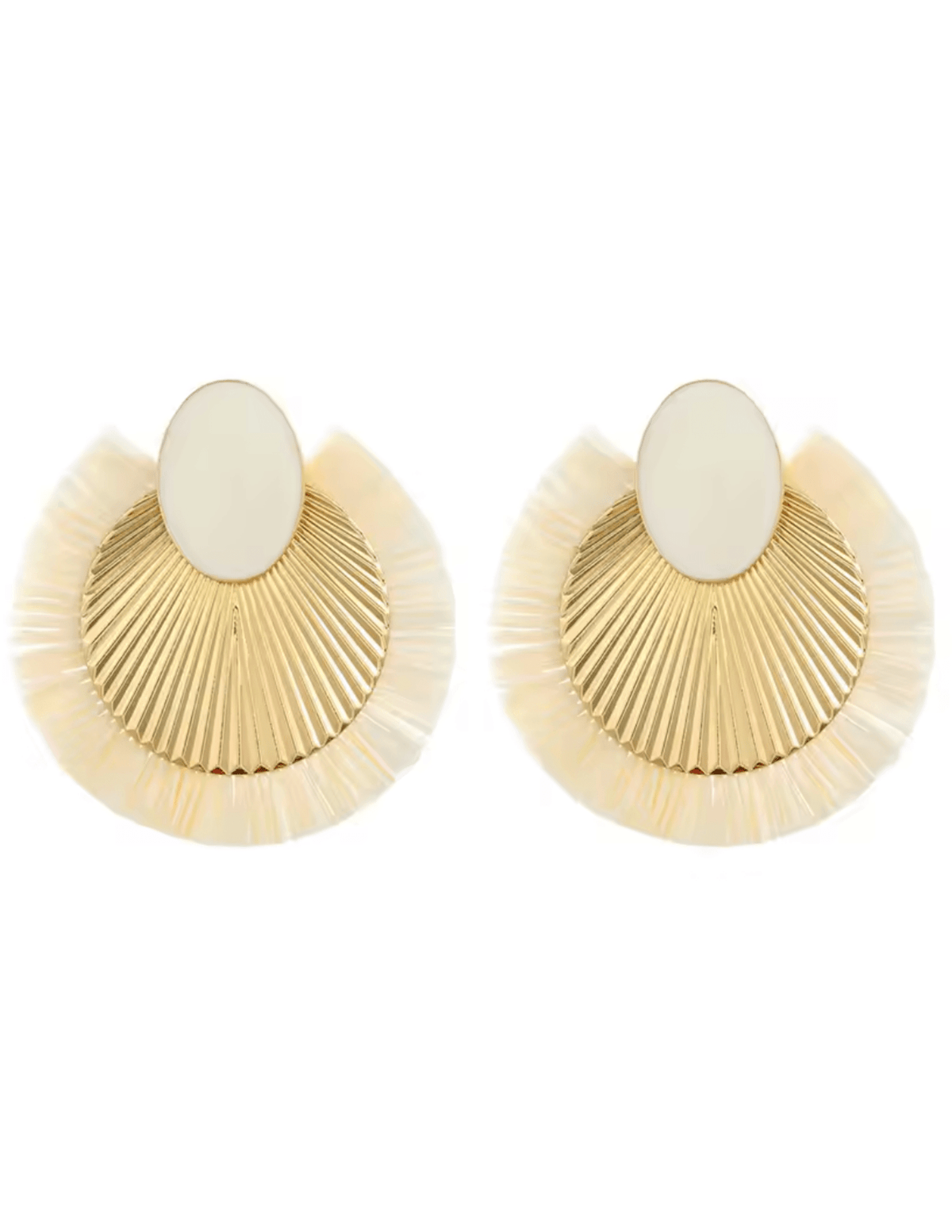 St Barths La Robe Donnie fan earrings in off white and gold