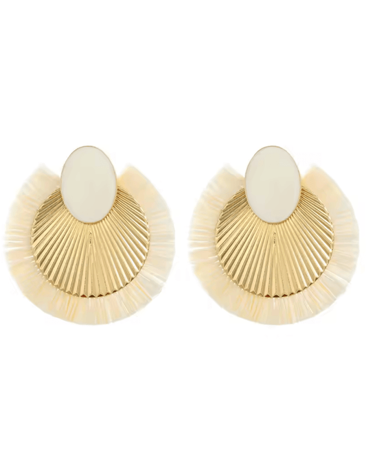 St Barths La Robe Donnie fan earrings in off white and gold