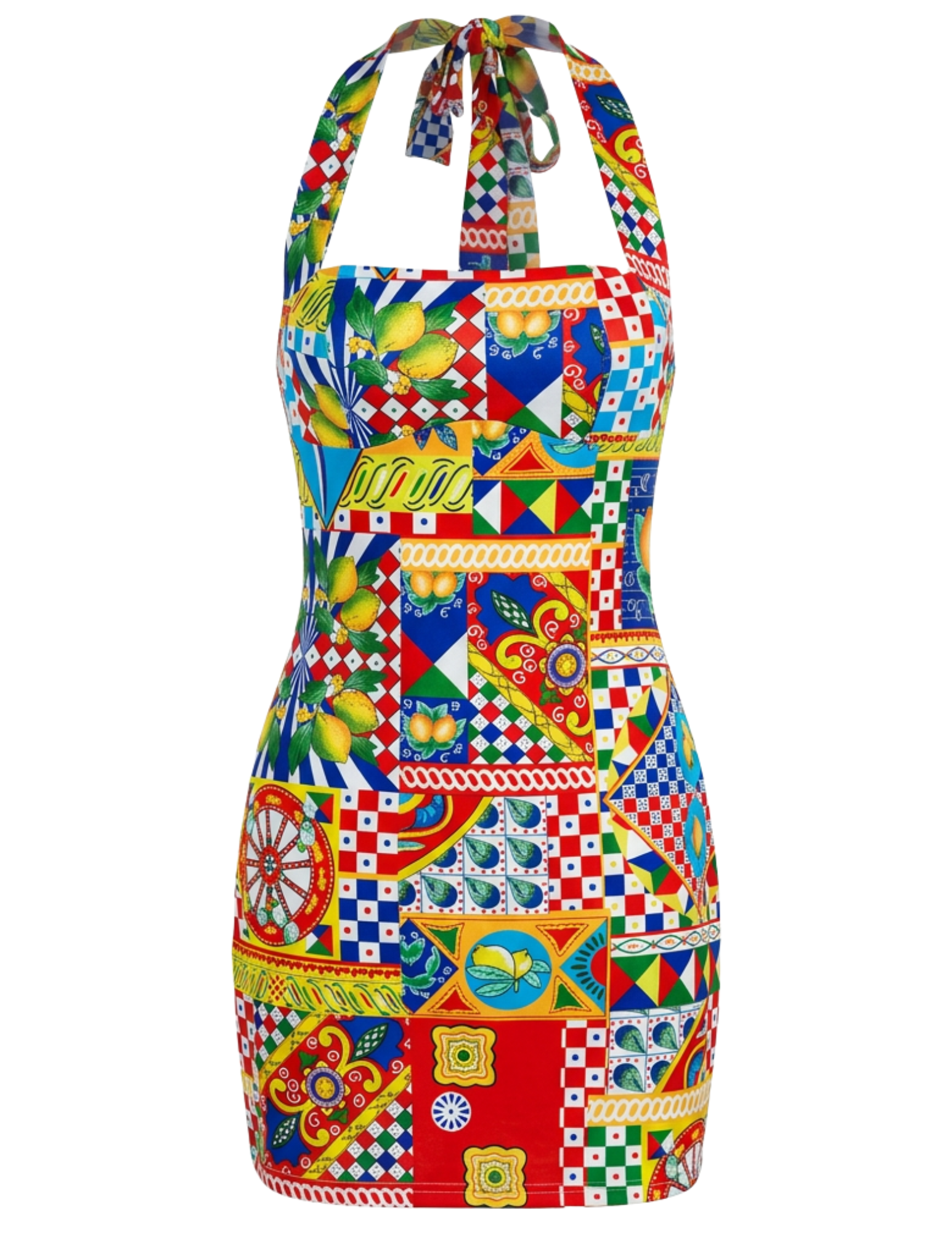 St Barths Dori halter mini cover-up dress Sicilian cart print