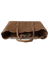 St Barths Eden suede 28 caramel laser cut tote handbag flat