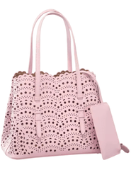 Light pink laser cut shopper tote bag with top handles