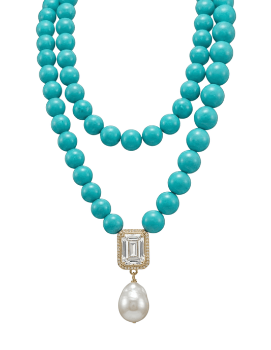 St. Barths La Robe - PRE-ORDER-St. Barths La Robe Erika Turquoise Bead CZ Pendant Layered Necklace - Buy Online