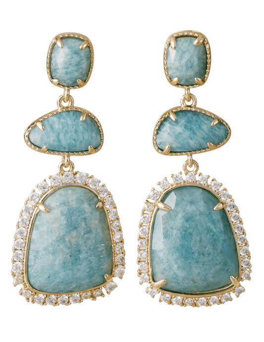 St Barths Frannie gold dangle earrings with amazonite stones