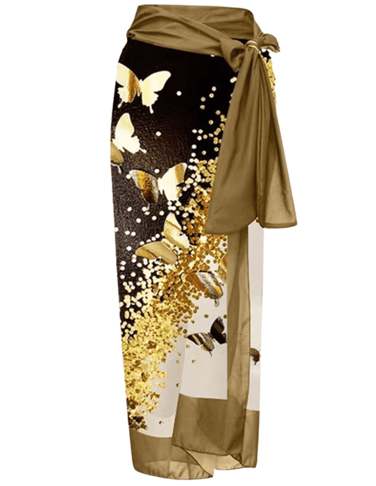 St. Barths La Robe Golden Glitter Butterfly Sarong in black and gold