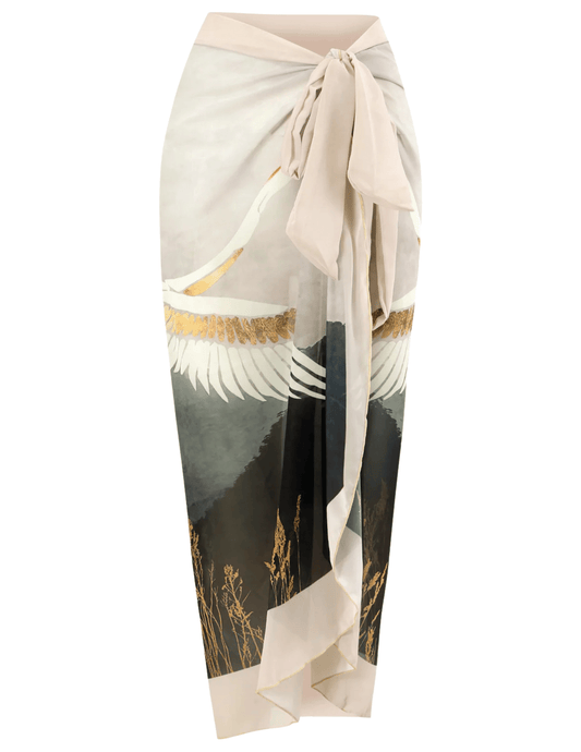 St Barths La Robe ivory crane print sarong cover-up