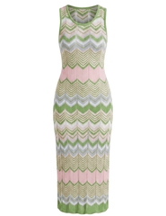 St. Barths chevron knit midi dress in light green multi