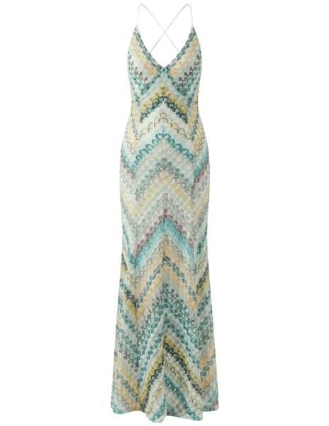 St. Barths La Robe Juniper V-Neck Maxi Dress | Green Multi Chevron St. Barths La Robe Juniper V-Neck Maxi Dress | Green Multi Chevron