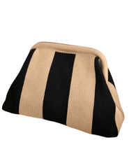 Side View of St. Barths Cabana Clutch with Natural and Black Wide Stripe Pattern”