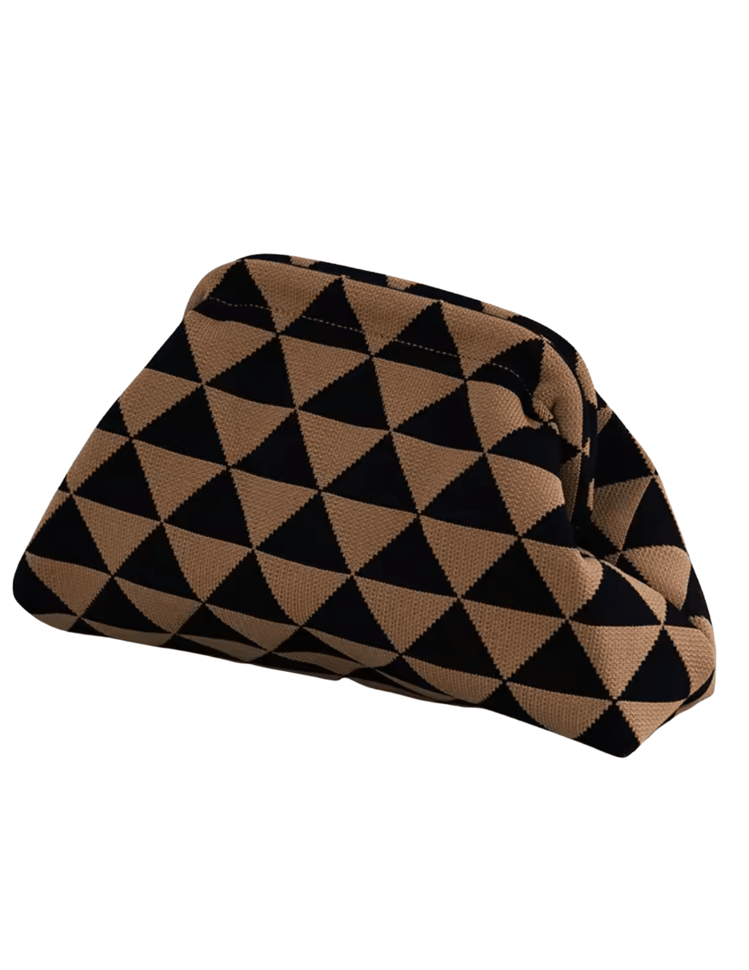 St. Barths La Robe Cabana Clutch in Tan and Black Triangle Print – Side View