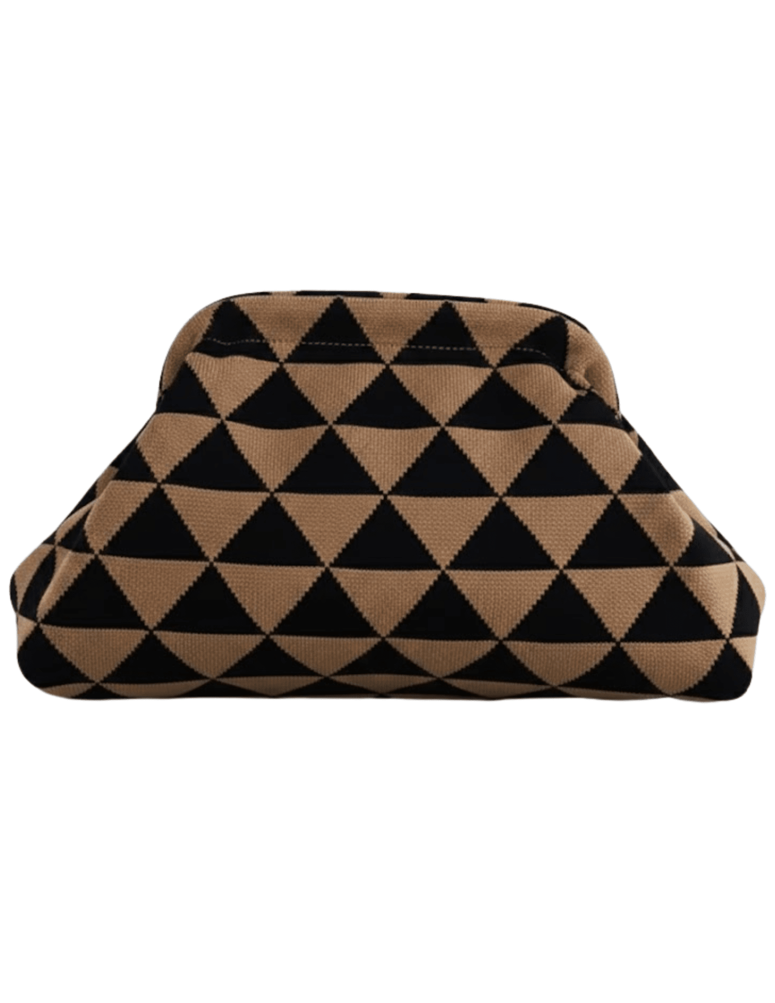St. Barths La Robe Cabana Clutch in Tan and Black Triangle Print – Front View