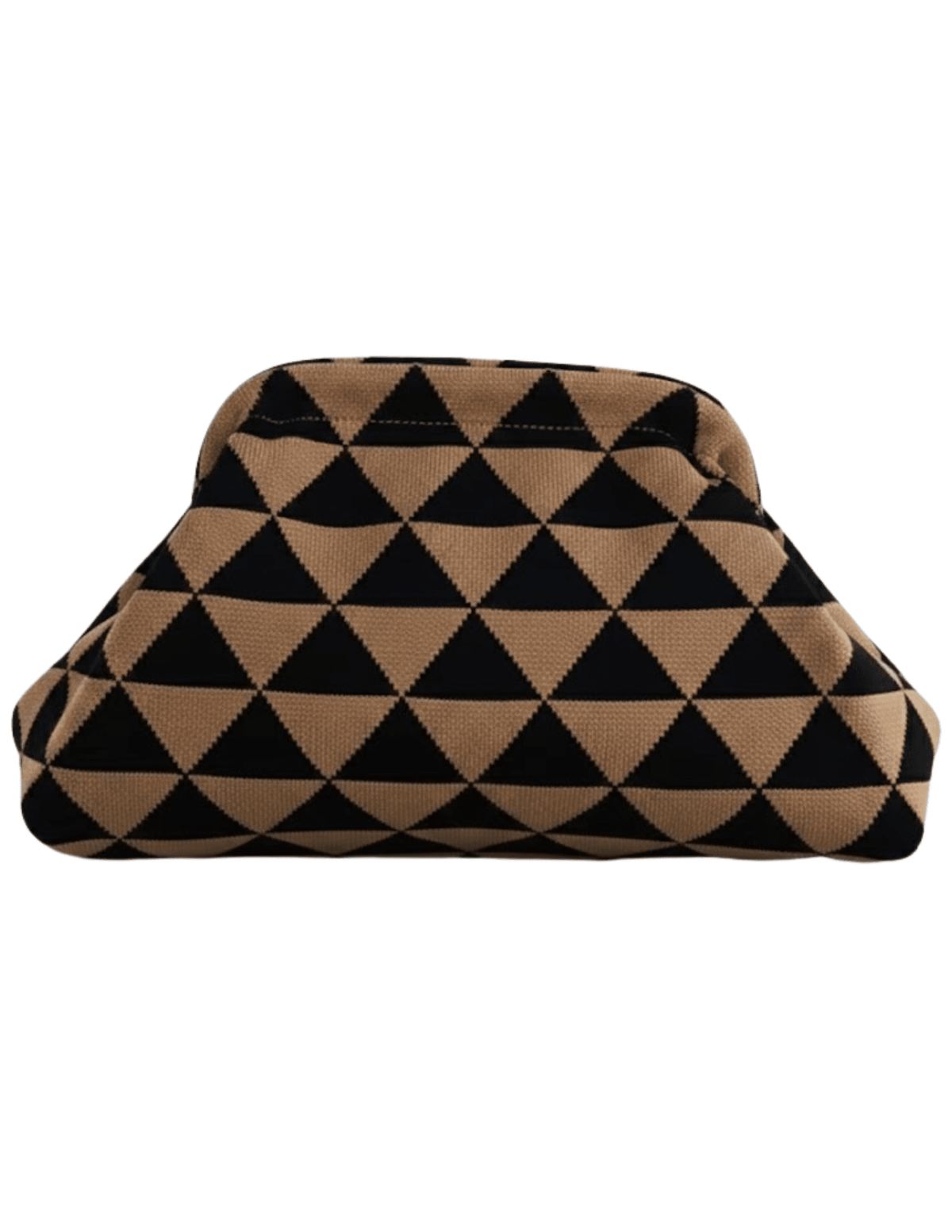 St. Barths La Robe Cabana Clutch in Tan and Black Triangle Print – Front View