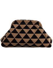 St. Barths La Robe Cabana Clutch in Tan and Black Triangle Print – Front View