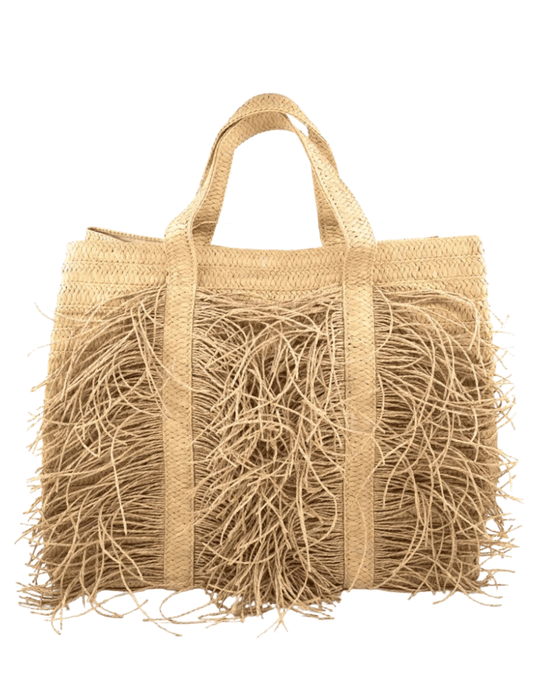 St. Barths La Robe Chandler natural straw fringe tote bag