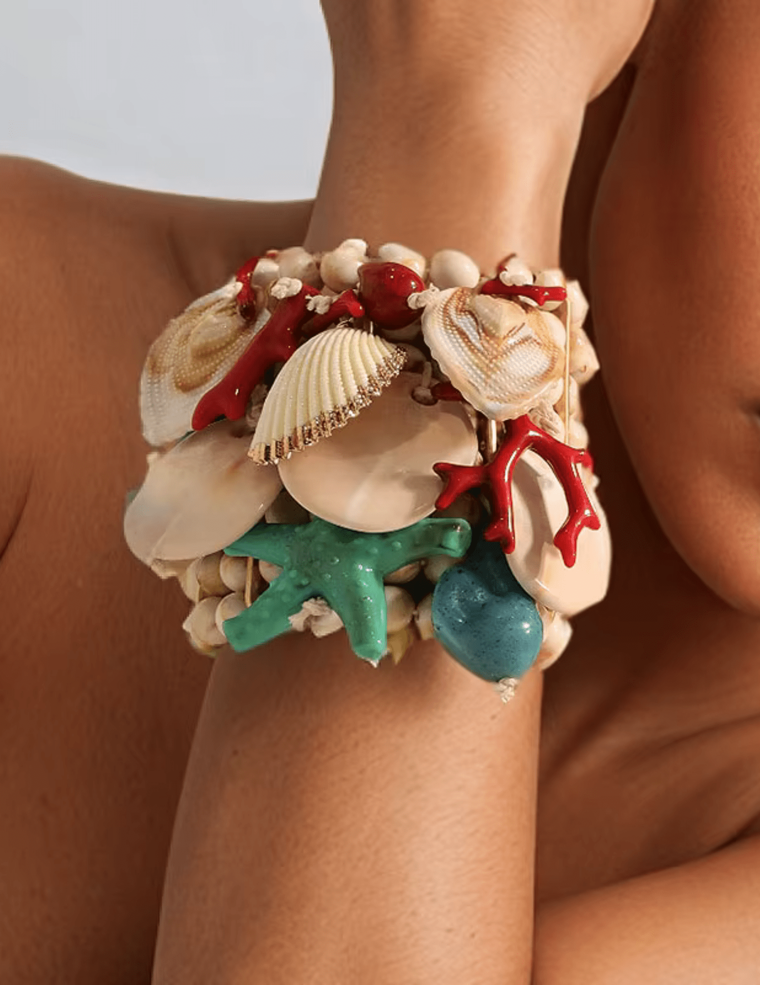 St. Barths La Robe Didi Beaded Stretch Cuff Bracelet Ivory Multi