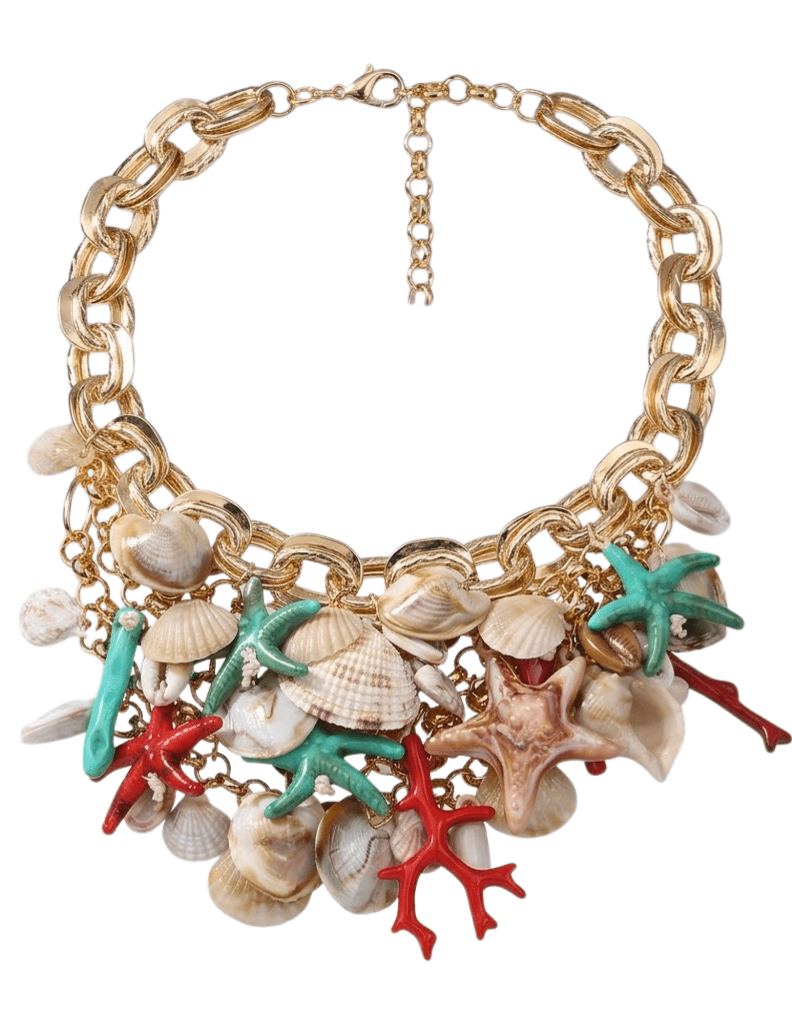 St. Barths La Robe Didi Statement Charm Necklace Gold Ivory Multi