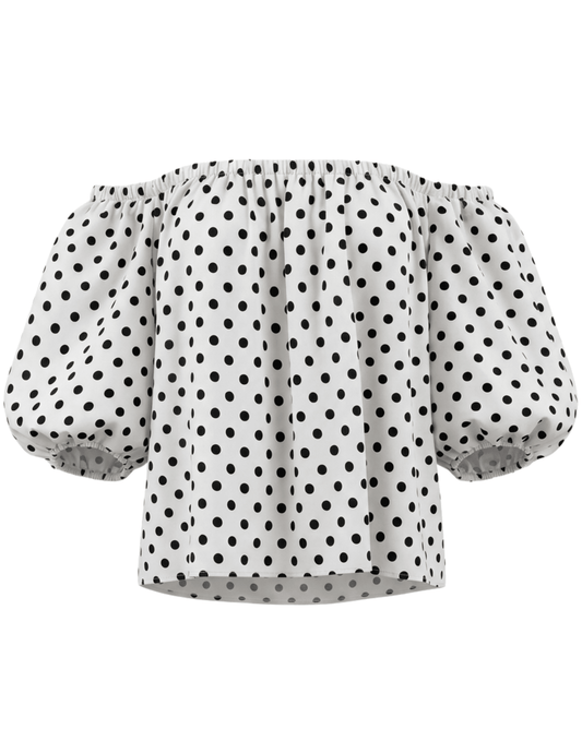 St. Barths La Robe Dottie Off Shoulder Top White Black Polka Dot