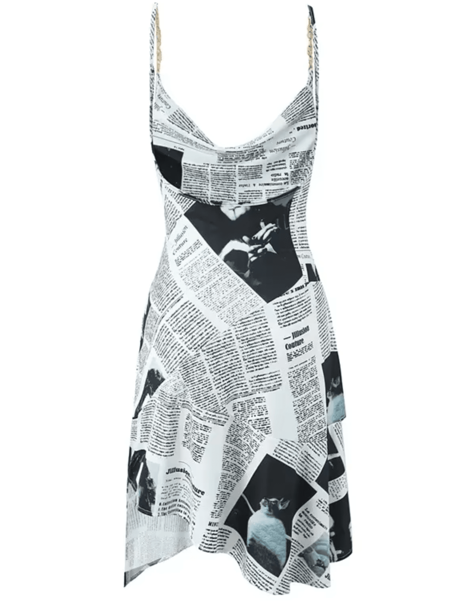 Back view of Newspaper print swim cover-up dress by St. Barths La Robe