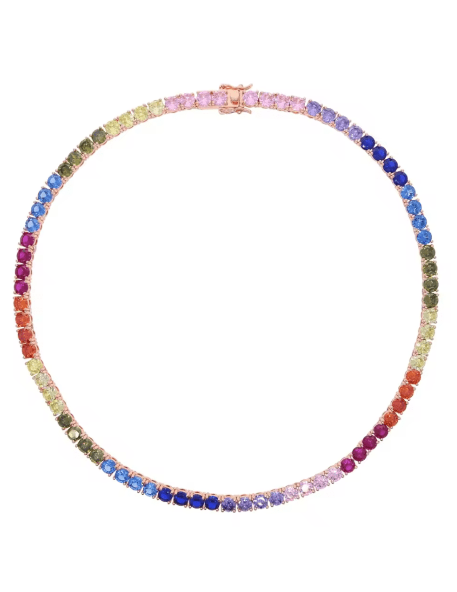 St. Barths La Robe Honey rainbow rhinestone tennis necklace 4cm front view