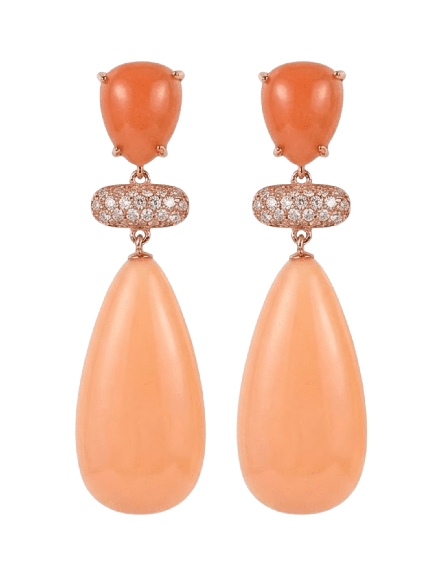 St. Barths La Robe Junie peach dangle earrings with CZ pavé detail
