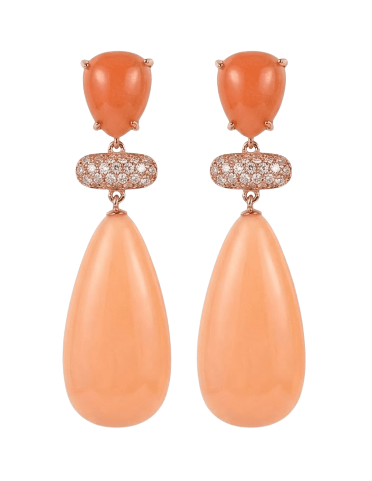 St. Barths La Robe Junie peach dangle earrings with CZ pavé detail