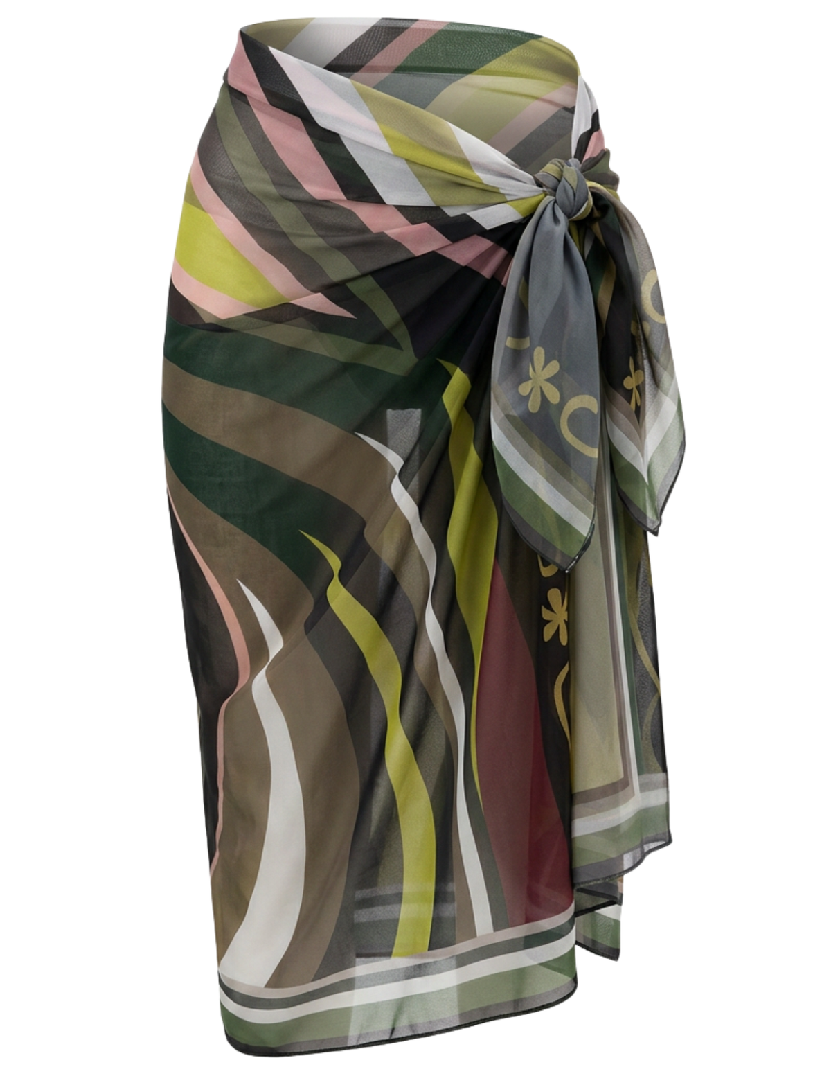 St. Barths La Robe Maggie Sarong in Black Olive Multi wrap skirt view