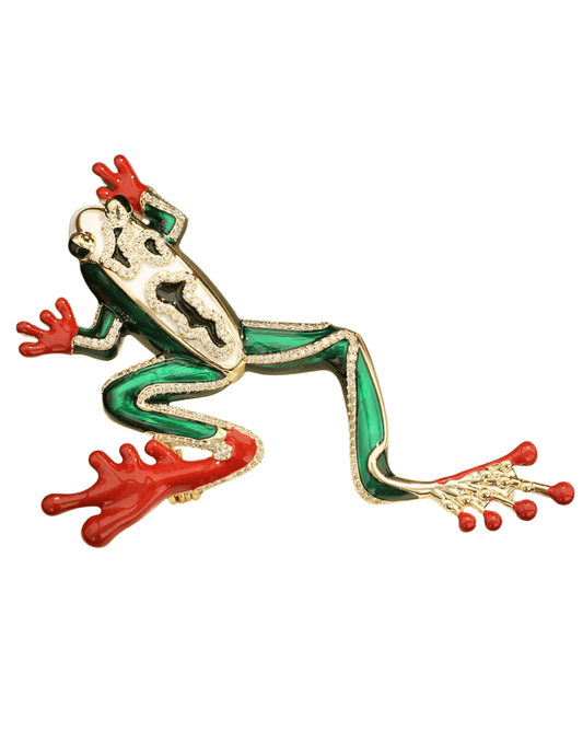 St. Barths La Robe Maya tree frog brooch in green multi enamel”